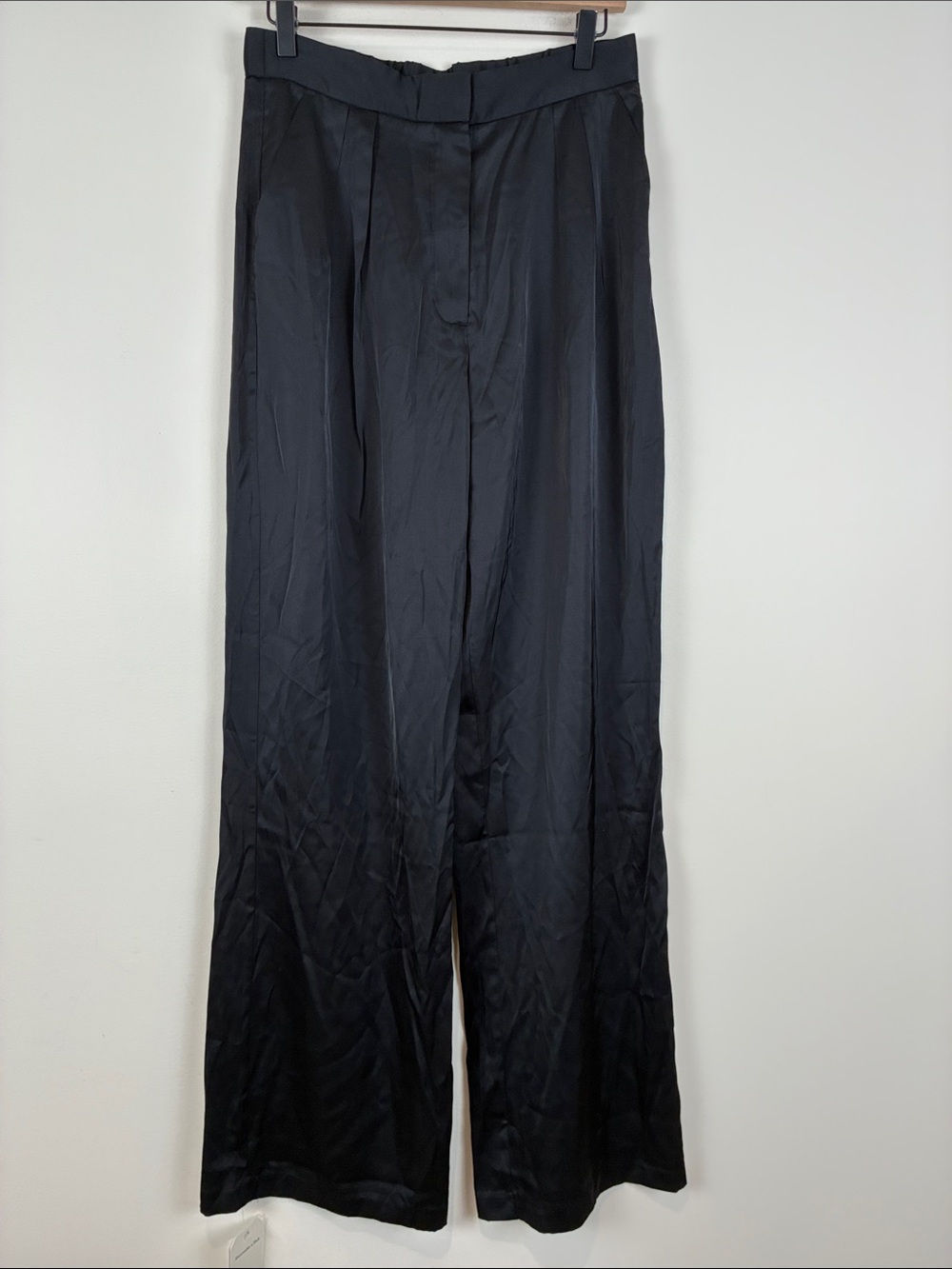 NWT Abercrombie & Fitch Black Wide-Leg Dress Trousers Medium (30”) Long Satiny
